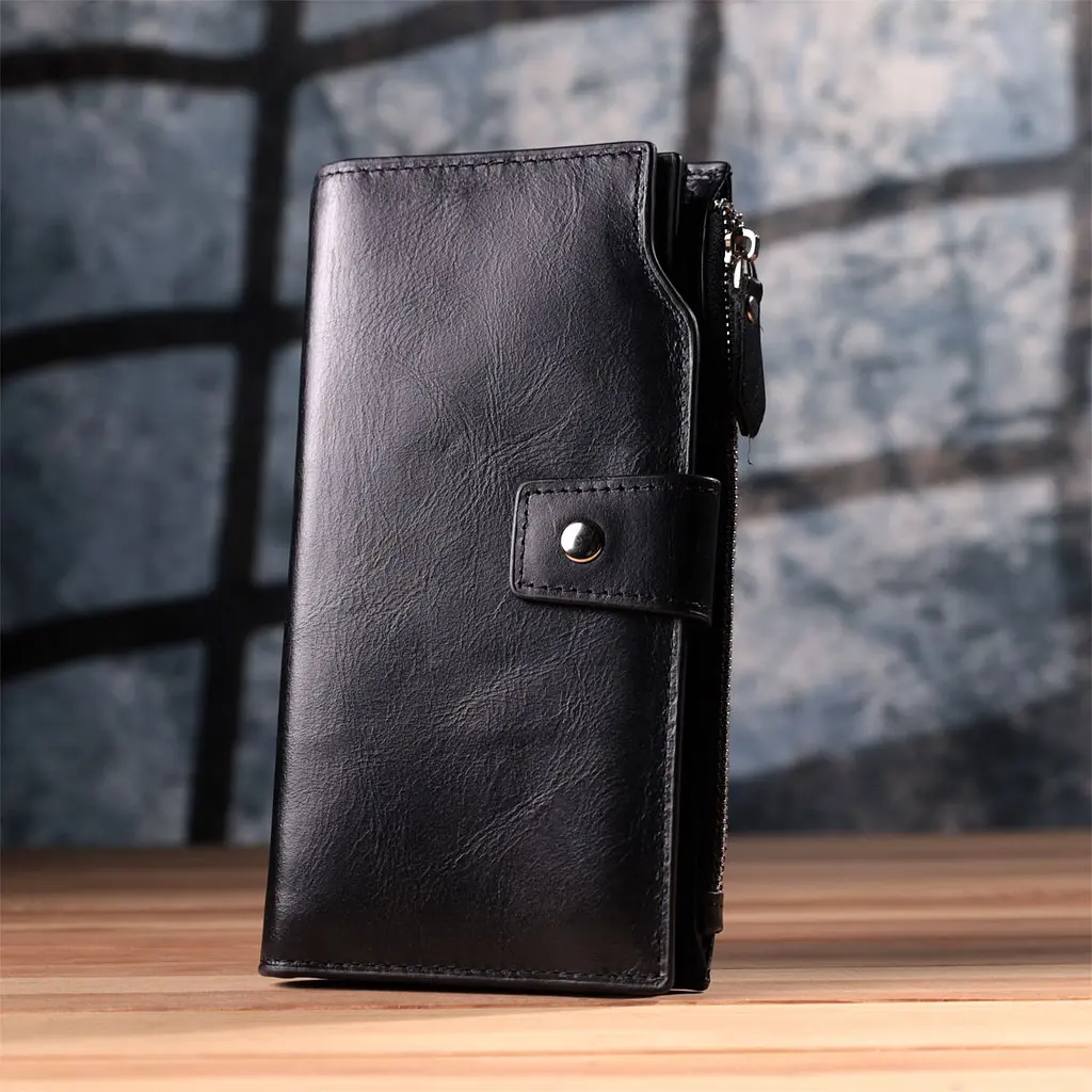 Вертикальный стильный кошелек из гладкой натуральной кожи Vintage 22885 черный - фото 10