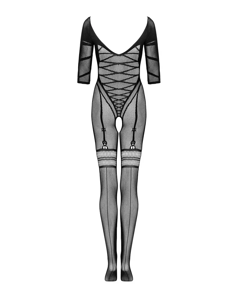 Сітчастий бодістокінг з імітацією підв’язок Obsessive Bodystocking G329 S/M/L, black, з доступом - фото 6