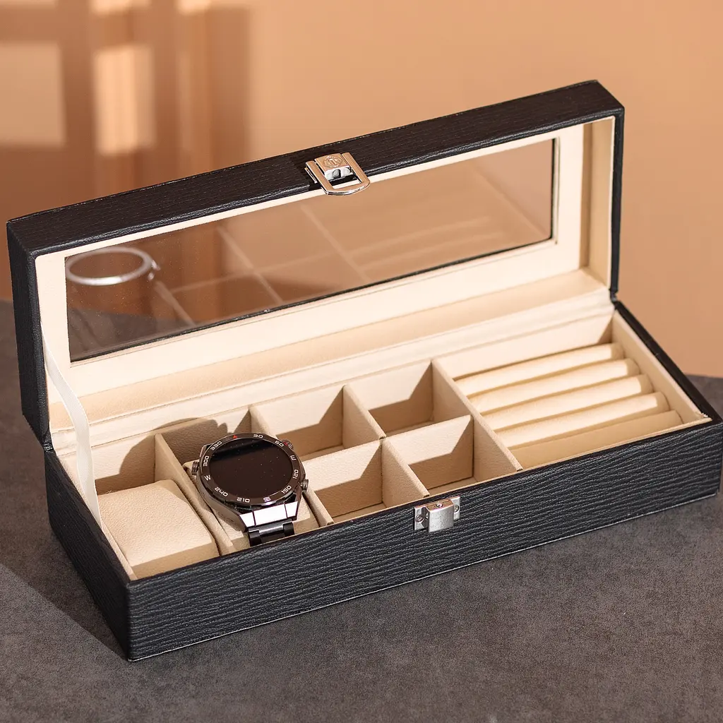 Скринька-органайзер для прикрас Yiwu із накидним замком 31x11x8 см чорна HP-5-5B - фото 7