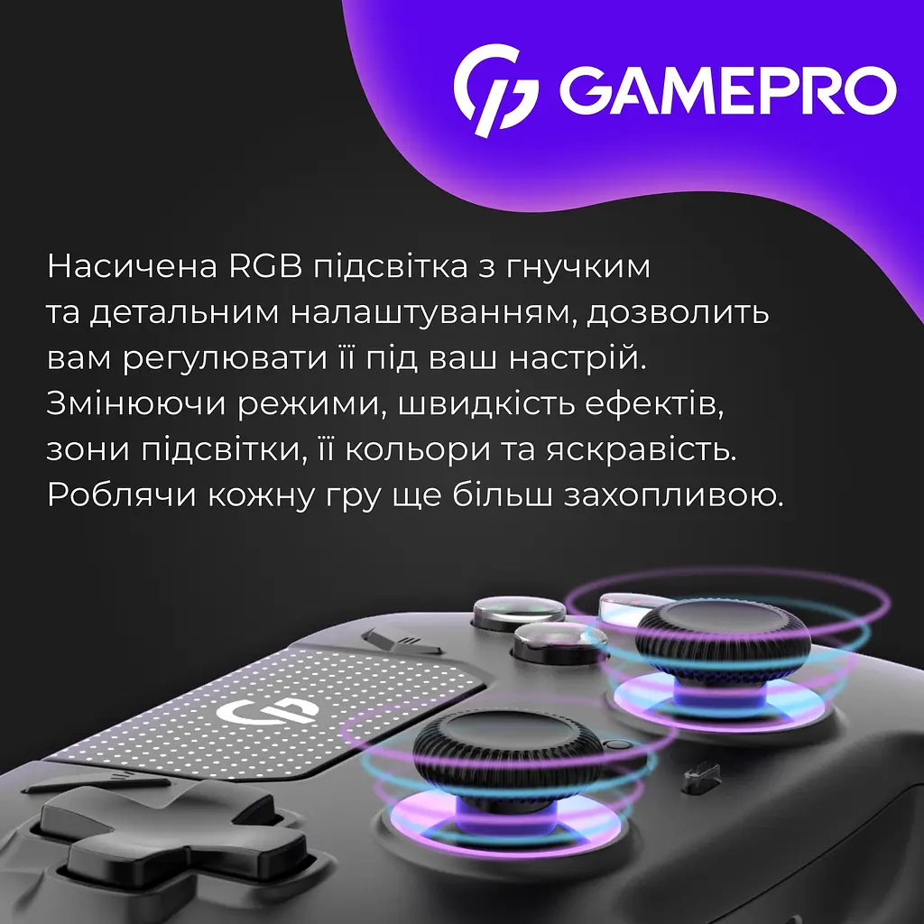 Геймпад GamePro GPS20BDOC 2.4G/BT 5.1/USB бездротовий із зарядною станцією Switch/PS/PC/iOS/Android RGB Black (GPS20BDOC) - фото 9