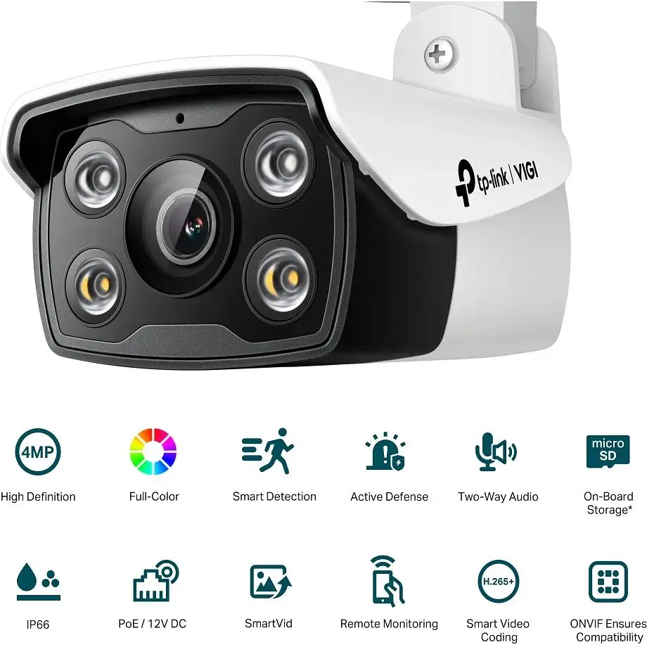 IP-камера TP-Link VIGI C340-2.8, PoE, 4Мп, 2.8мм, H265+, IP66, Bullet, кольорове нічне бачення, зовнішня - фото 3