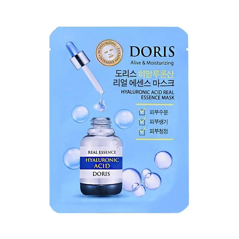 Маска тканинна для обличчя Doris Hyaluronic Acid Real Essence Mask з гіалуроновою кислотою