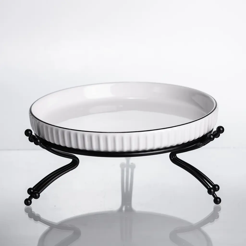 Фруктовница фарфоровая на металлической подставке 20 см Черный Yiwu LB-1570B - фото 2