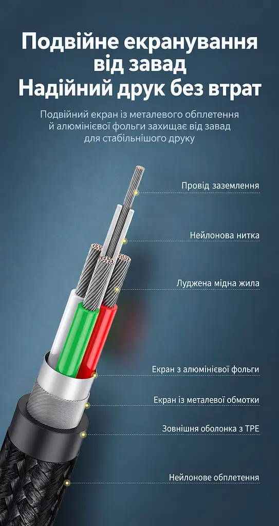 Кабель для принтера UGREEN US369 USB 2.0 USB-A - USB-B 3 м чорний (80804) - фото 4