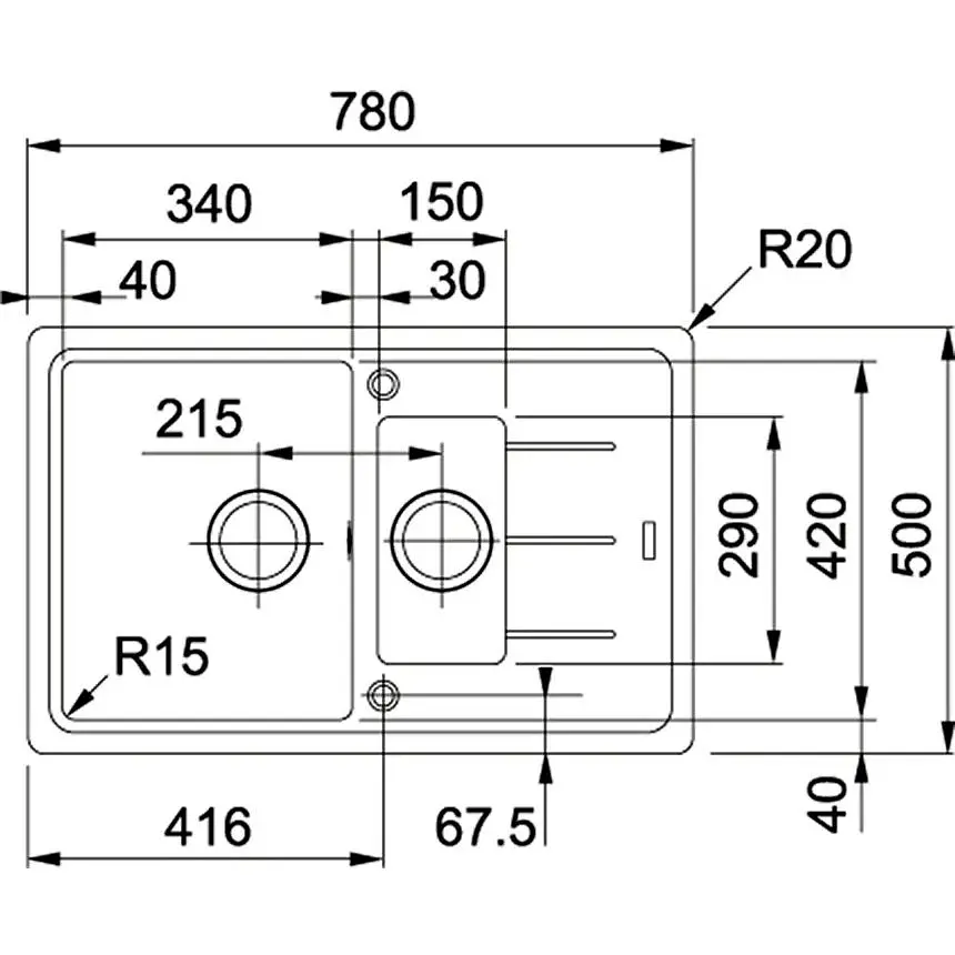 Кухонная мойка Franke Basis, фрагранит, прямоугольник, с крылом, 780х500х200мм, чаша - 2, накладная, BFG 651-78, серый камень - фото 2