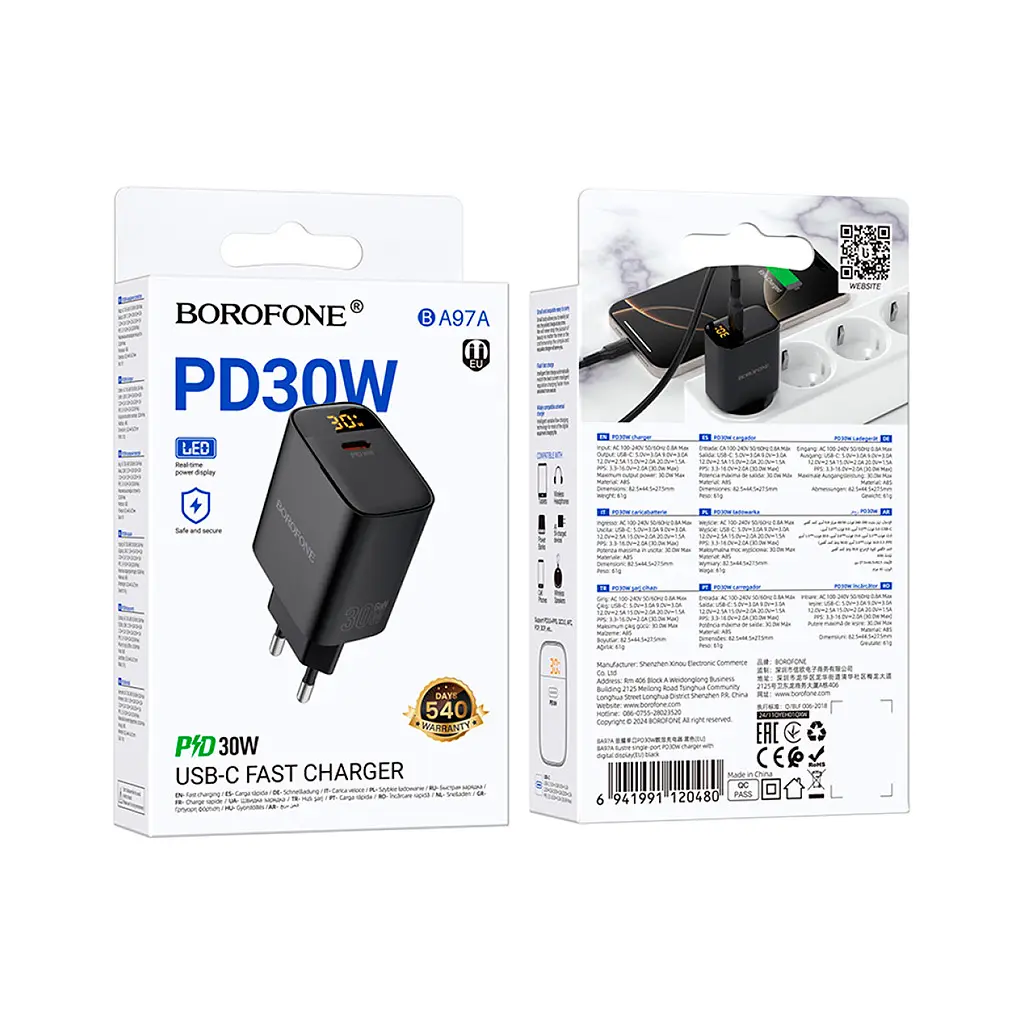 Зарядний пристрій BOROFONE BA97A Ilustre USB-C PD30W digital display Black (6941991120480) - фото 8