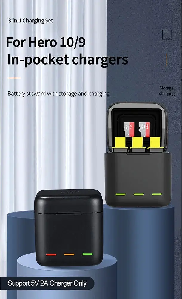 Зарядний пристрій Telesin 3 Slots Battery Charger + 2 акумулятори для Hero 9/10/11 GP-BNC-901 [76675] - фото 9