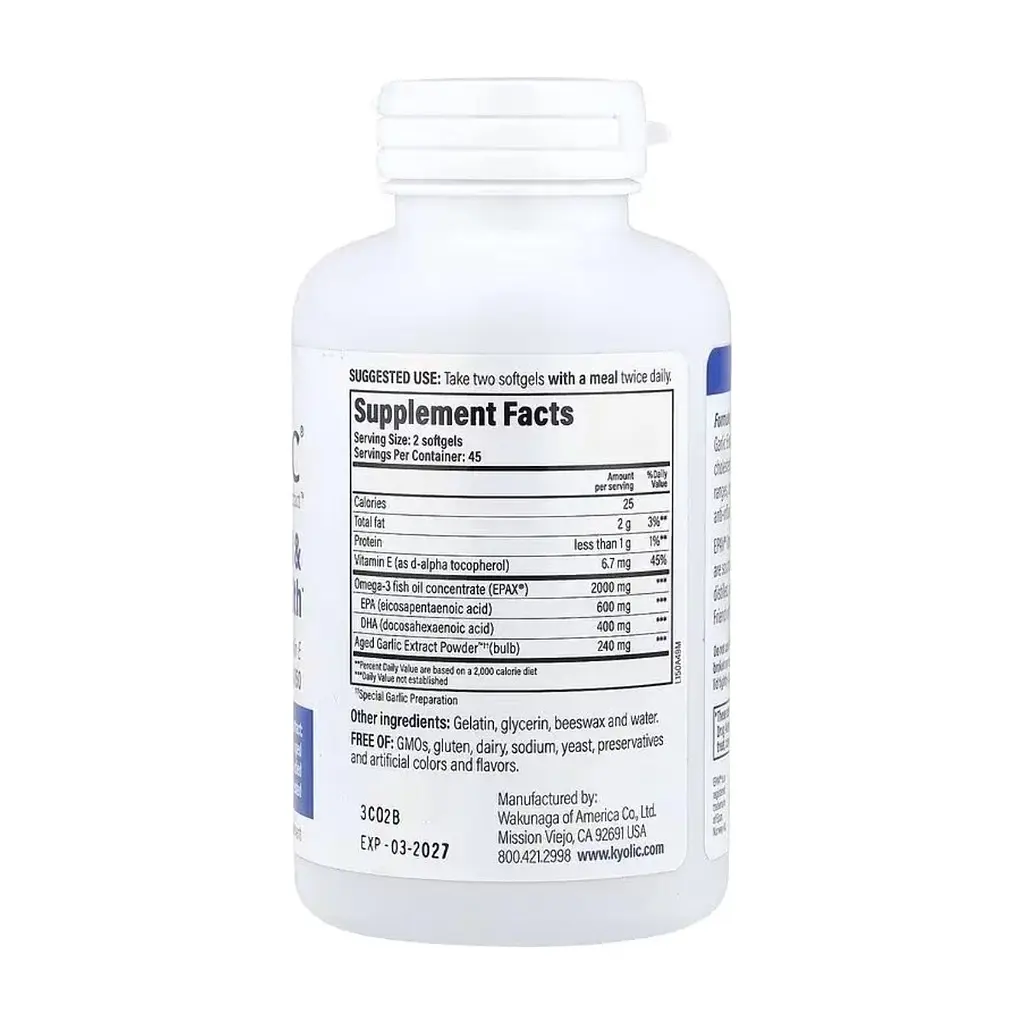 Витаминно-минеральный комплекс Kyolic Экстракт чеснока с Омега-3, Aged Garlic Extract, Cholesterol&Circulation Health (WAK-15049) - фото 2
