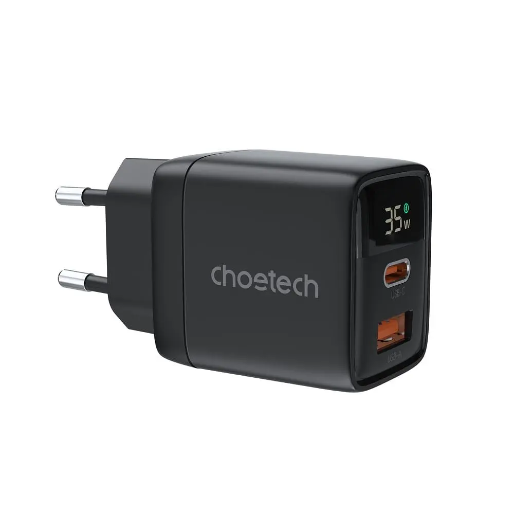Мережевий зарядний пристрій Choetech PD6052 PD35W GAN A+C Black (43-00121)