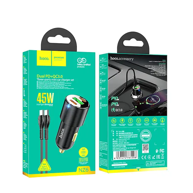 Автомобільний зарядний пристрій швидкої зарядки Hoco NZ6 PD45W (37361-01_271) - фото 7