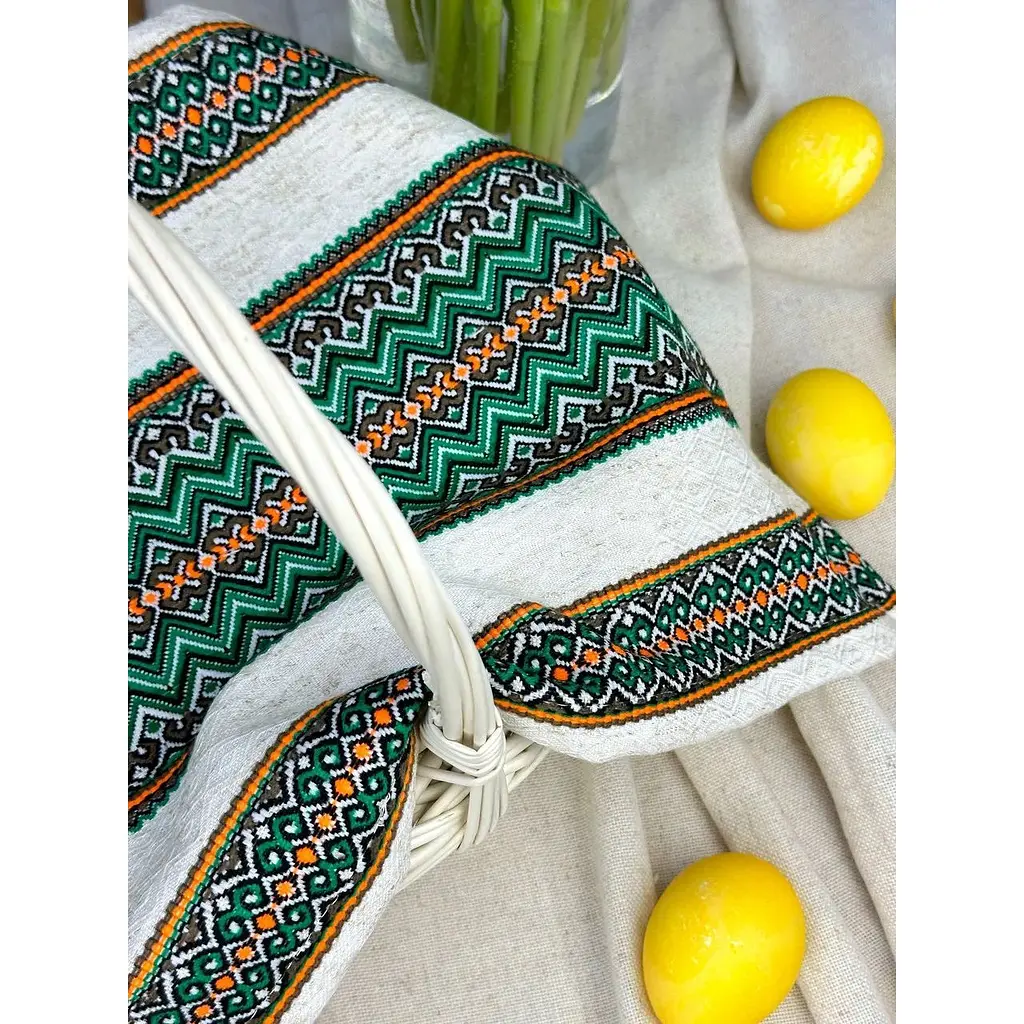 Пасхальное полотенце льняное для корзины Рандеву 45х30 см Зеленый - фото 3