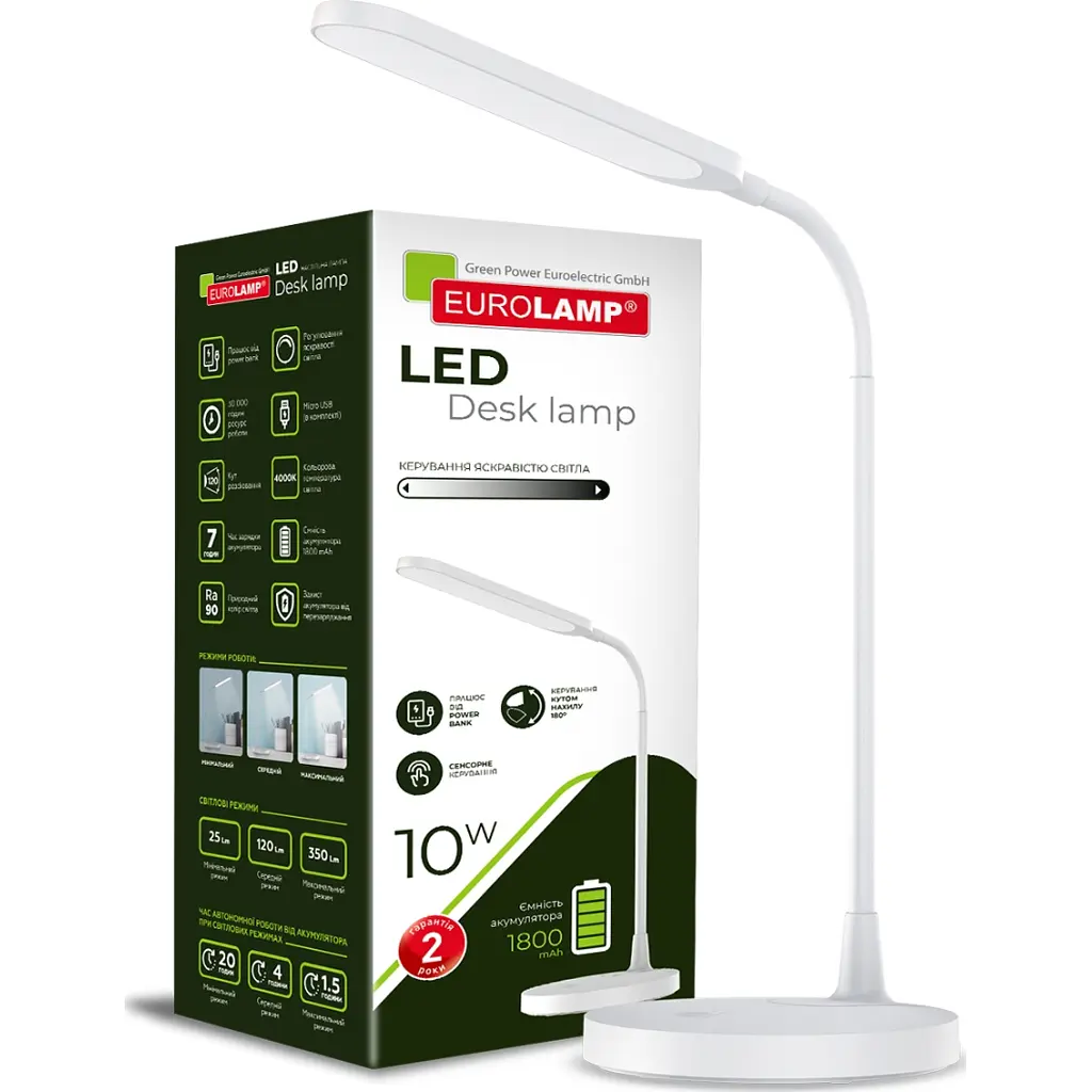 Настільна лампа Eurolamp LED 10W 350lm 4000K 1800mAh (LED-TLB-10W(white)) - фото 2