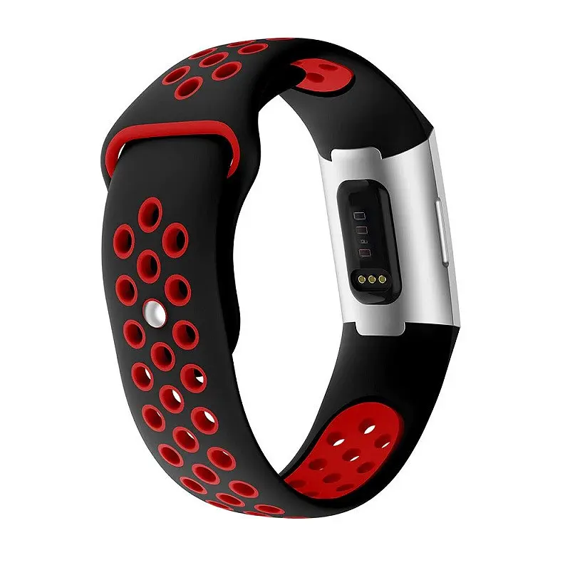 Силіконовий ремінець Primo з перфорацією для фітнес браслета Fitbit Charge 3/4 Black Red/розмір S - фото 2
