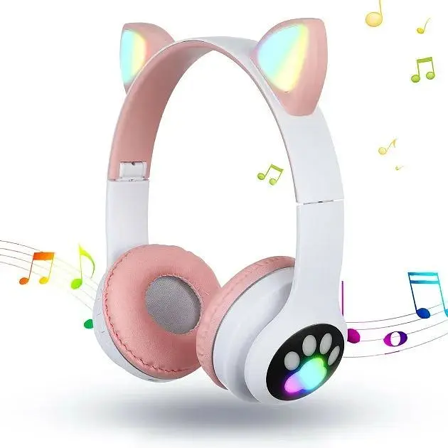 Навушники бездротові Cat ear VZV-24M Bluetooth з різнокольоровим LED підсвічуванням та котячими вушками Рожеві - фото 2
