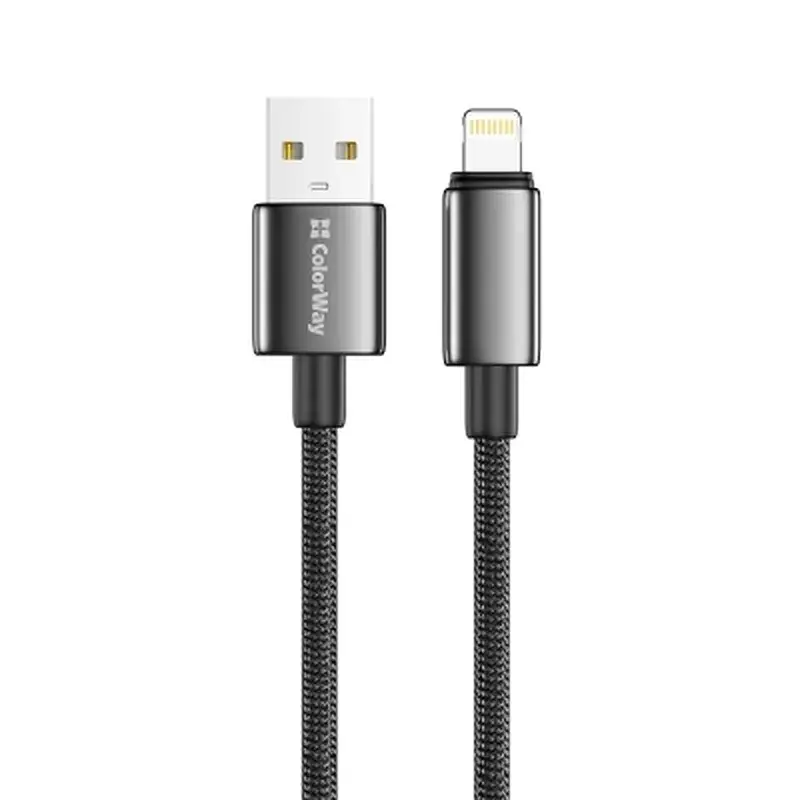 Дата кабель USB 2.0 AM to Lightning 2.0m 3A zinc alloy braided black ColorWay (CW-CBUL099-BK) - фото 3