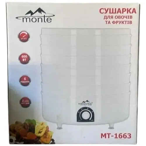 Сушилка для фруктов и овощей Monte MT-1663 6 секций 600 Вт Белый - фото 9