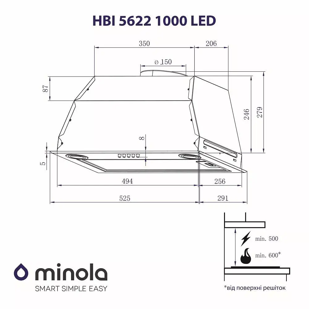 Витяжка повновбудована Minola HBI 5622 I 1000 LED - фото 8