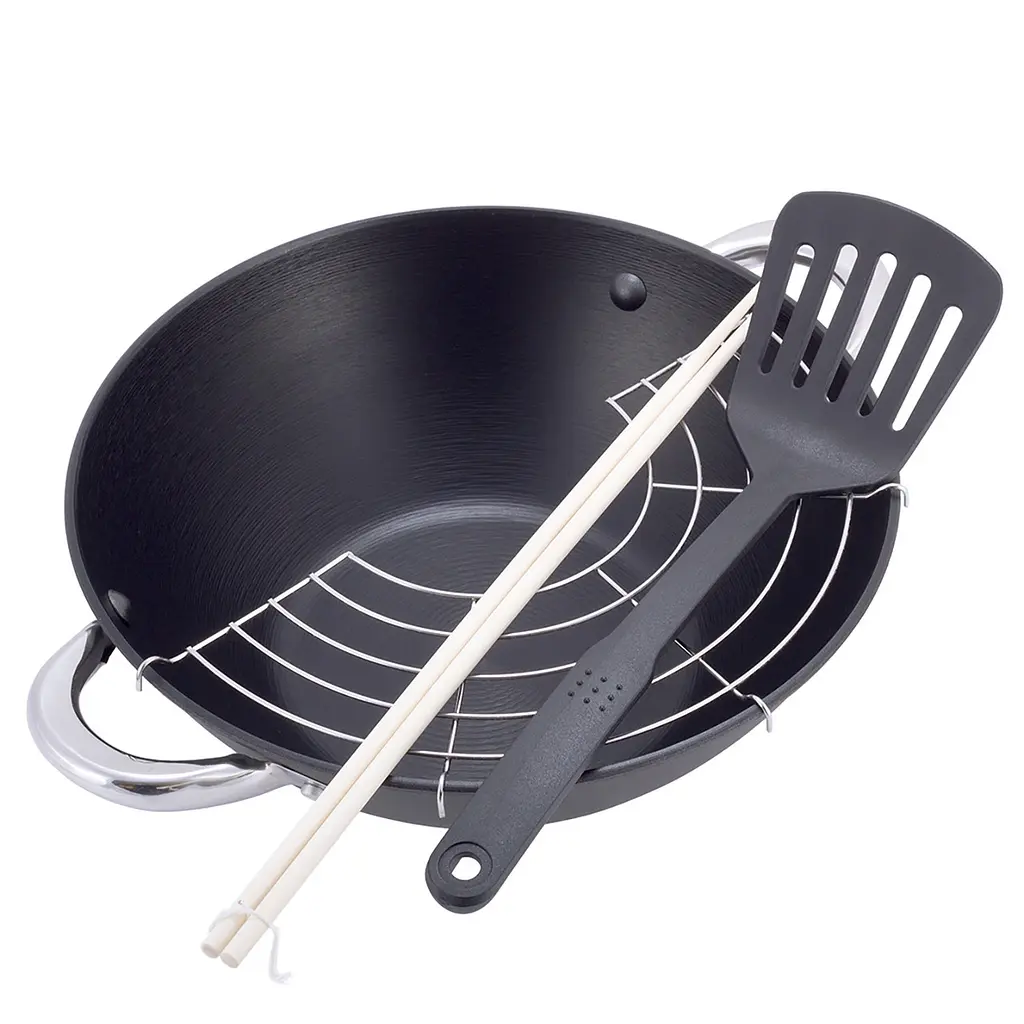 Казан чавунний WOK з антипригарним покриттям та аксесуарами для індукції та газу 3.6 літра KM-4806MR, Kamille 87483 - фото 6