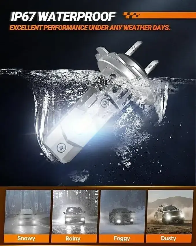Світлодіодна LED лампа для фар SEALIGHT H7 18000lm 6500K, холодне біле світло, 500% яскравості, розмір 1:1 - фото 5