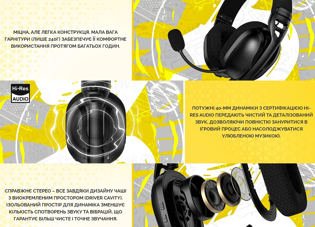 Ігрові навушники з мікрофоном HATOR ESH-10B HYPERPUNK 3 USB 7.1 Hi-Res SyncHUB Black - фото 9