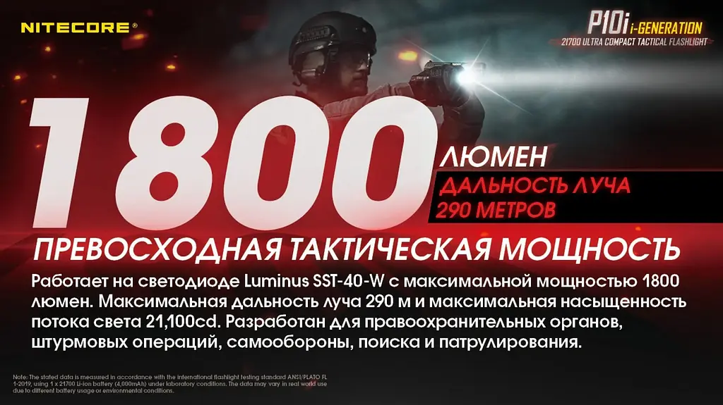 Мощный тактический карманный фонарь Nitecore P10i 1800лм Type-C (4 режима) - фото 9