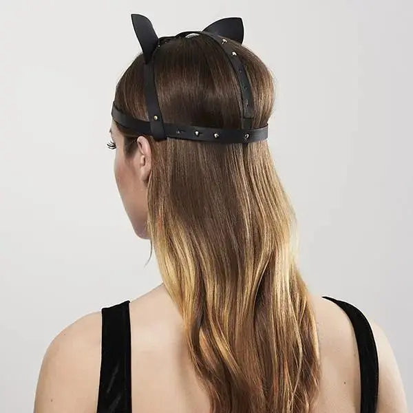 Маска кішечки Bijoux Indiscrets Maze - Cat Ears Headpiece Black, екошкіра - фото 8