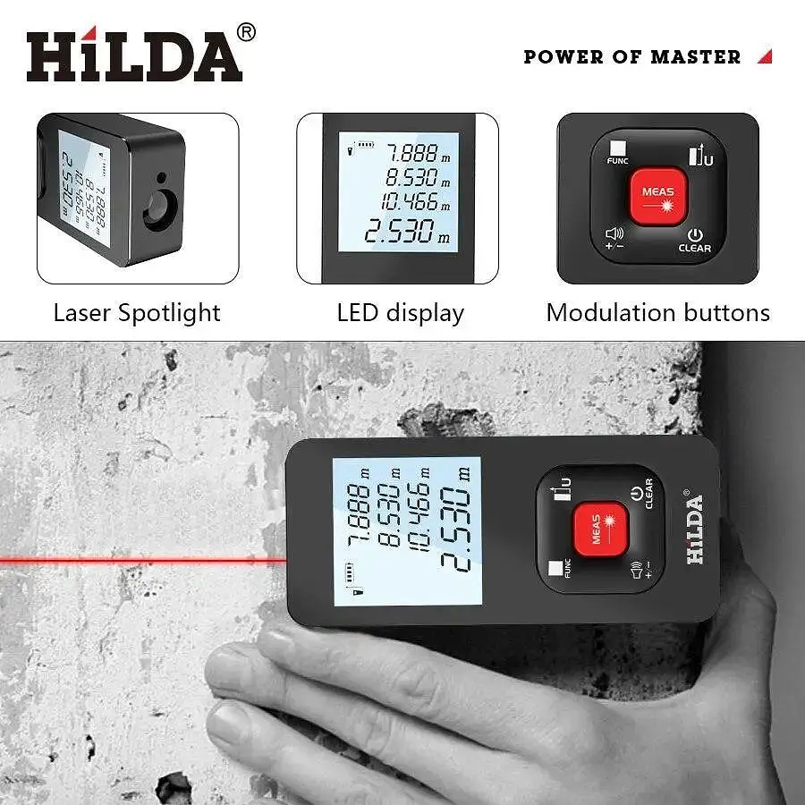 Лазерний далекомір HILDA LDM E50 CJ390 50 м, лазерна рулетка на акумуляторі - фото 3
