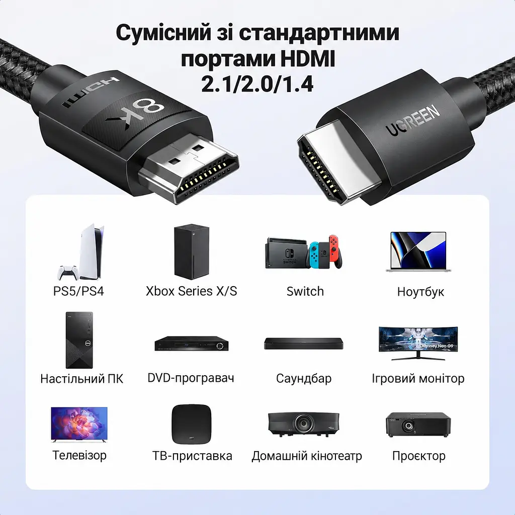 Кабель HDMI UGREEN HD150 2.1 8K 60 Гц 10 м чорний (95966) - фото 2