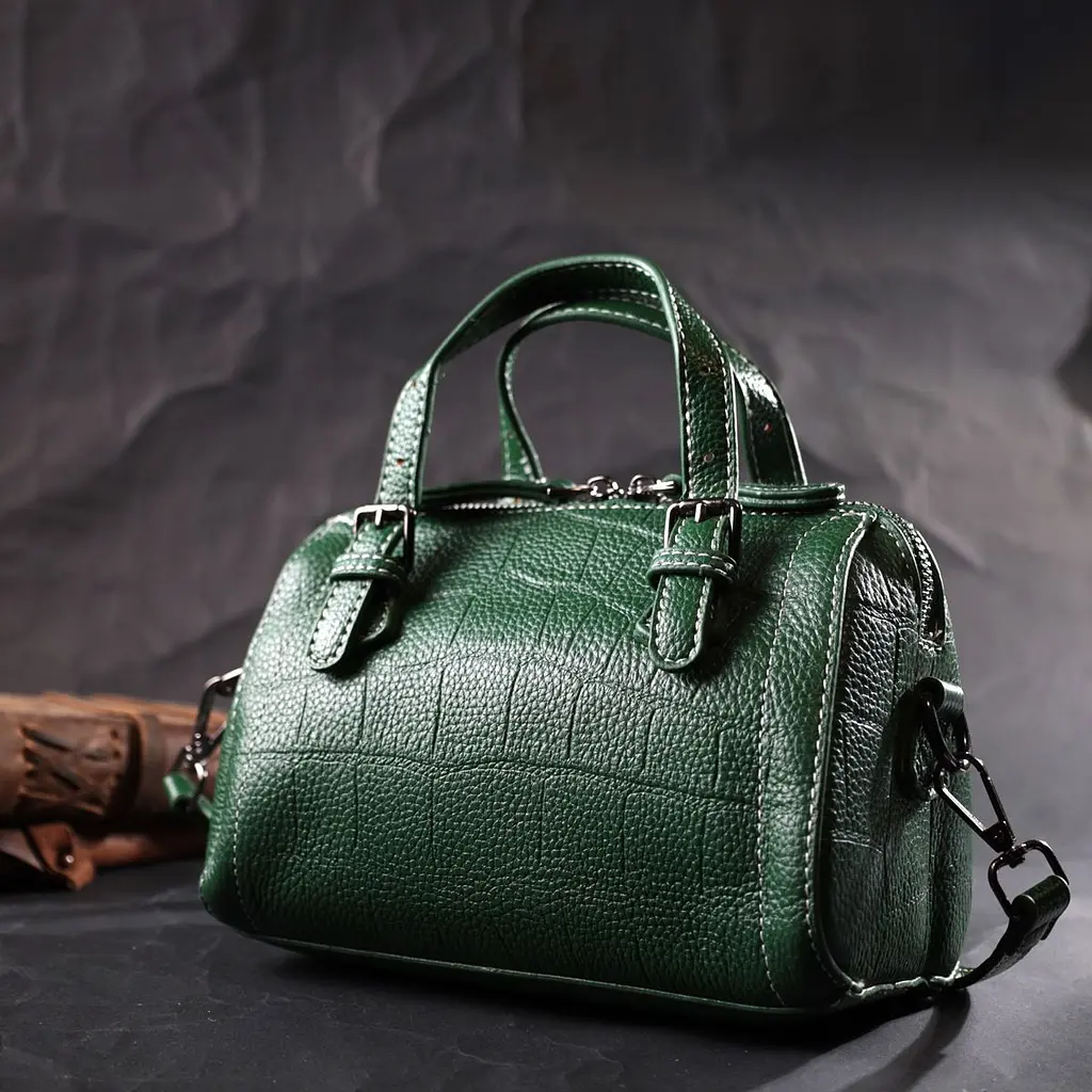 Невелика жіноча сумка з двома ручками із натуральної шкіри Vintage 22359 зелена - фото 10
