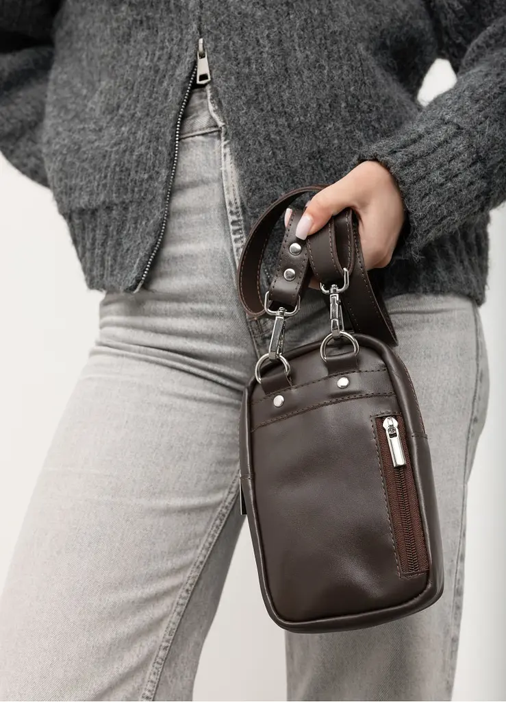 Жіноча шкіряна сумка Sambag Modena для телефону коричнева 19 х 11 х 3 см (96199170) - фото 6