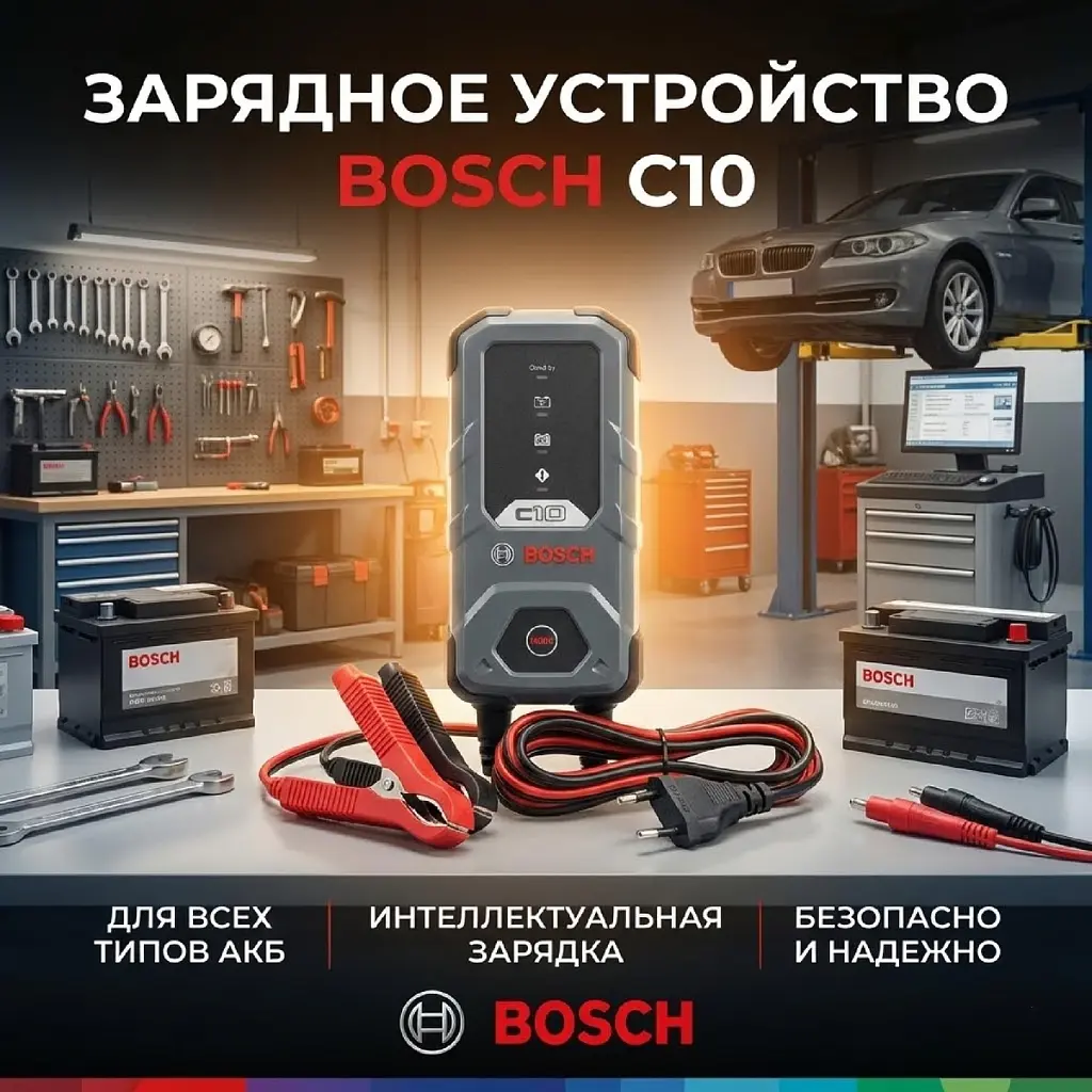 Зарядний пристрій для автомобільного акумулятора Bosch C10 12V ємністю від 5А до 120А 3.5A (EFB/GEL/VRLA/AGM) (0 189 911 010) - фото 2