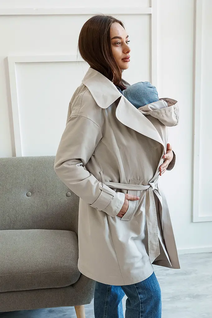 Демисезонный плащ 3 в 1 для беременных и слингоношения Kimberly 42 Lullababe Молочный LB01KM162 - фото 8