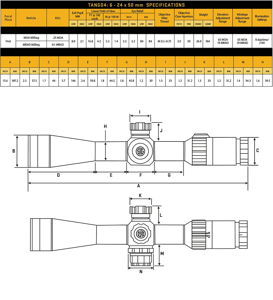 Прицел оптический Sig Optics TANGO4 6-24x50mm, 30mm, FFP, MRAD ILLUM RETICLE, SIDE FOCUS - фото 8