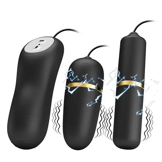 Віброяйце з вібропулею Pretty Love Electric Stimulation Double Vibro-Bullets Black - фото 5