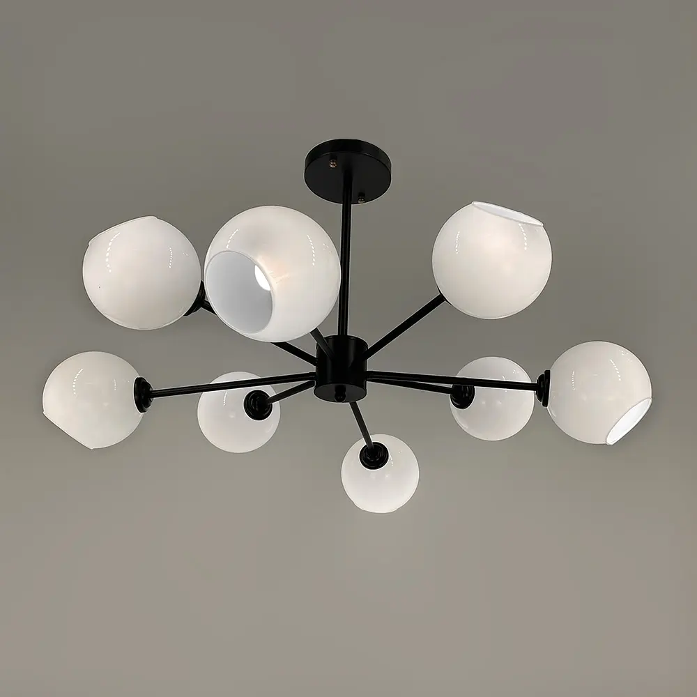 Люстра в черном корпусе на 8 белых глянцевых плафонах | Ст. F 68/8 BK | Line F - фото 2