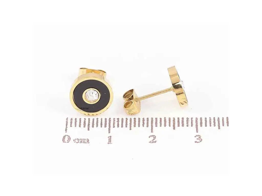 Сережки Xuping пусети TTM Stainless Steel 14K "Чорні кола з кристалами" ø10мм (335867) 1,4см - фото 2