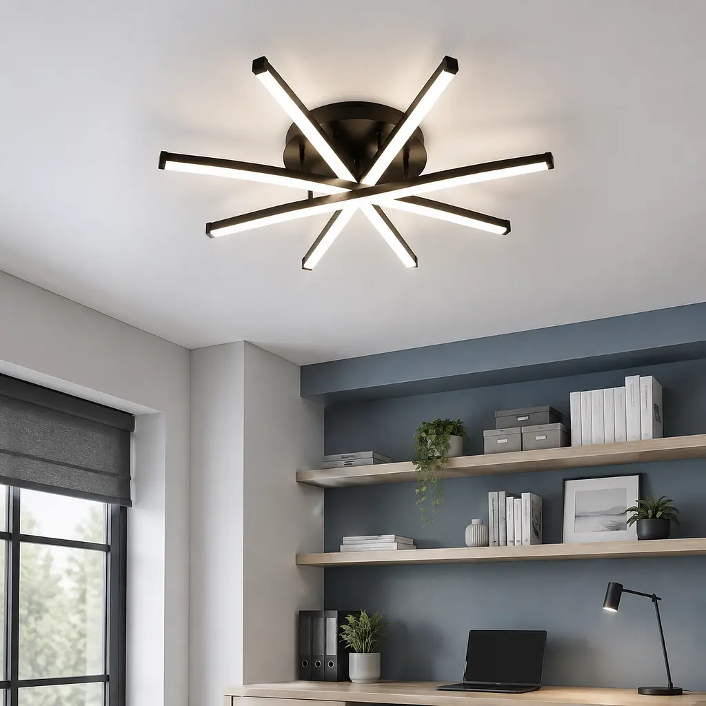 Чорна стельова LED-люстра Artlight W186/5BK із п'ятьма світловими лініями у формі зірки