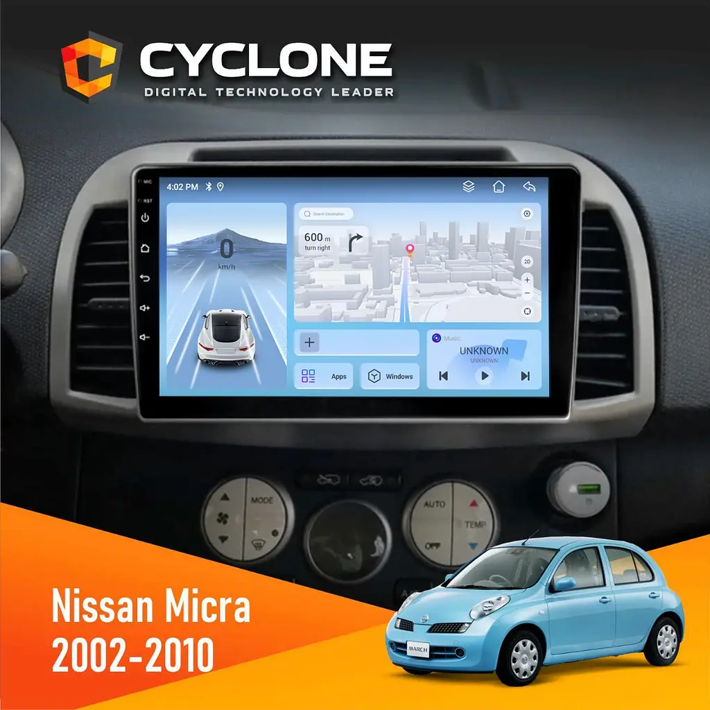 Штатна магнітола Nissan Micra 2002-2010 Cyclone C9-012 4x64, DSP, 4G Cyclone (НФ-00008956)