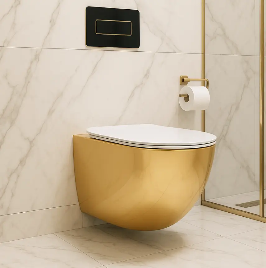 Підвісний унітаз Rea Carlo Mini Tornado NF безободковий 49x36,5 см gold із кришкою white REA-C6808 - фото 2