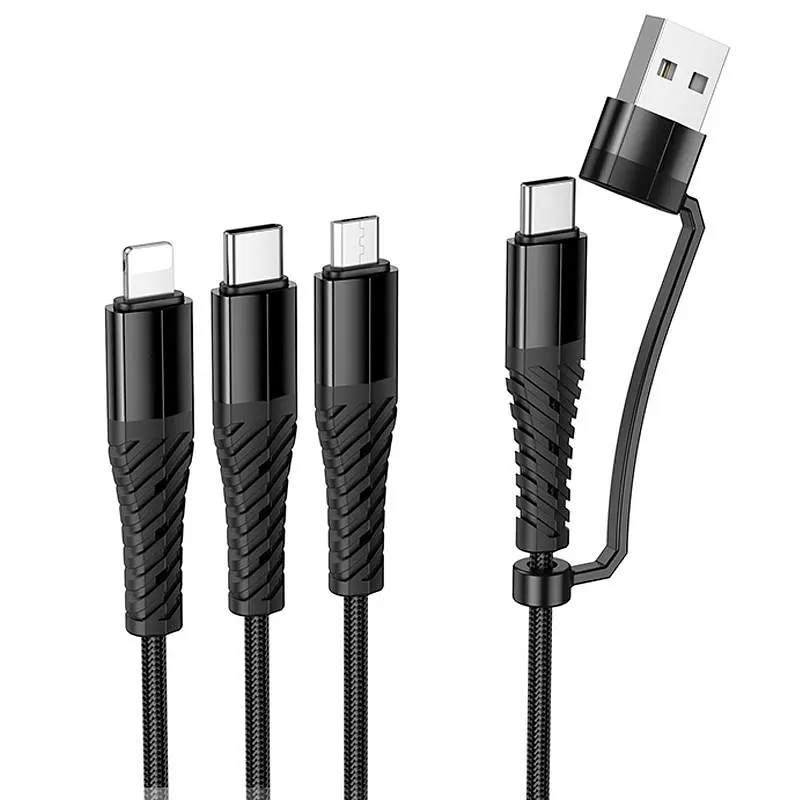 Кабель Hoco X123 Victory 3-в-1 Type-C – Lightning/Type-C/MicroUSB 3A (1 м) Черный - фото 3