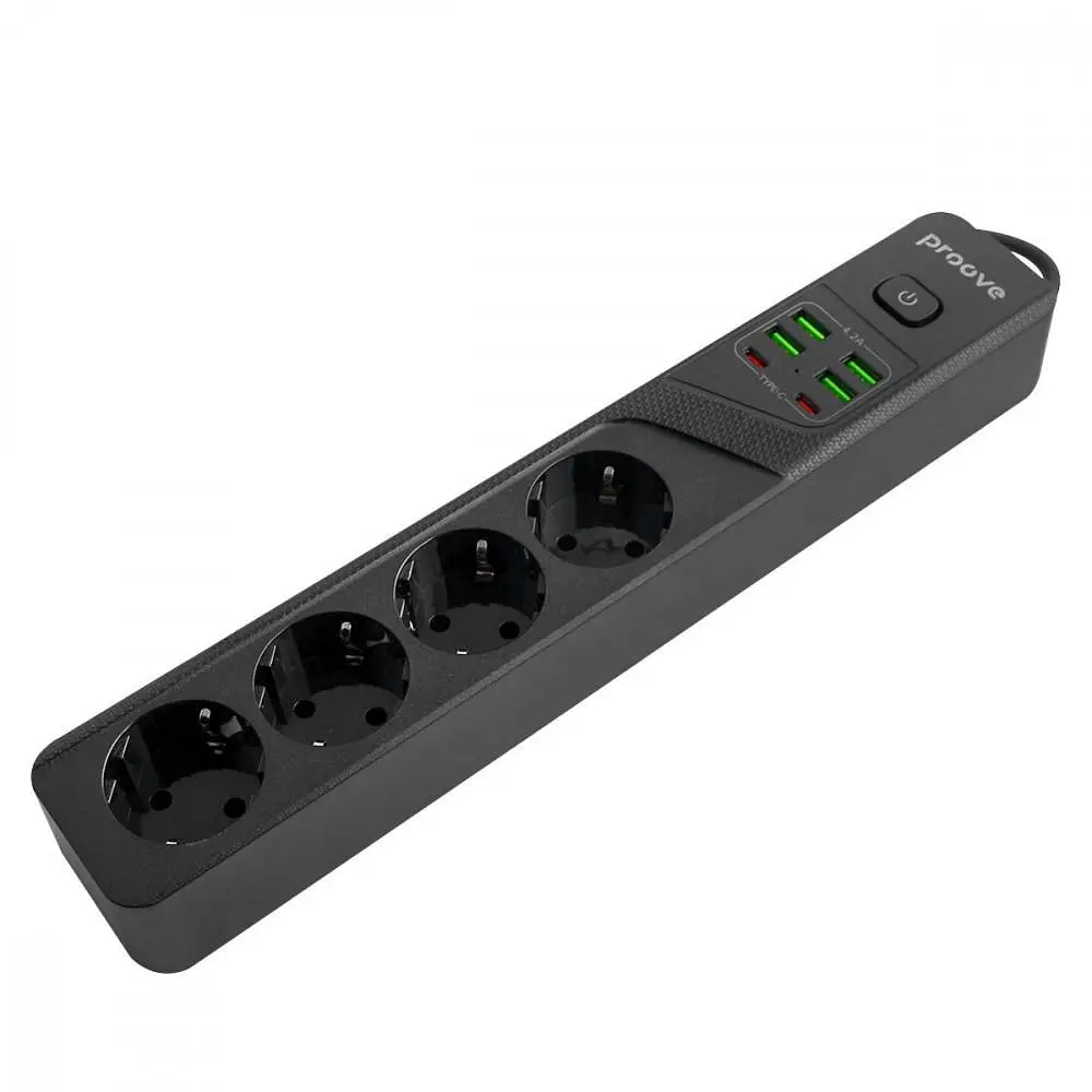 Мережевий фільтр Proove Power Strip P-04 (4 розетки + 4 USB + 2 Type-C) 2М black (PSP442420001) - фото 3