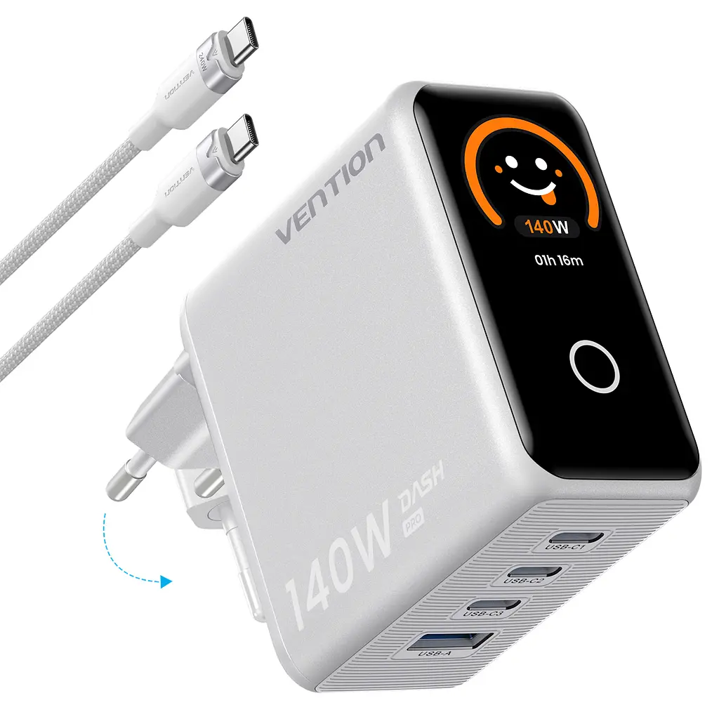 Мережевий GaN зарядний пристрій Vention Dash Pro до 140 Вт 3 USB-C + 1 USB-A сріблястий (TZ-FCOI0-EU)