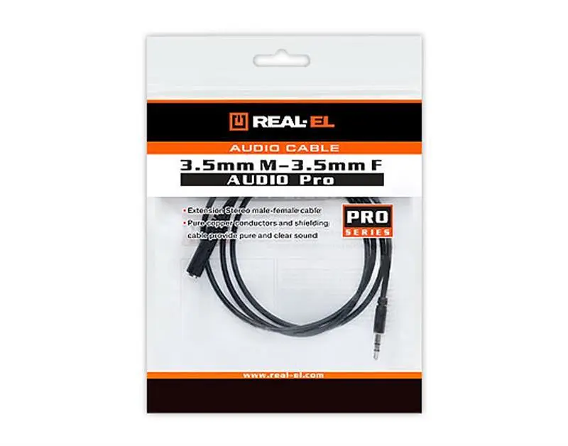 Аудіо-кабель REAL-EL Audio Pro 3.5 мм - 3.5 мм (M/F), 1 м, чорний (EL123500041) - фото 2