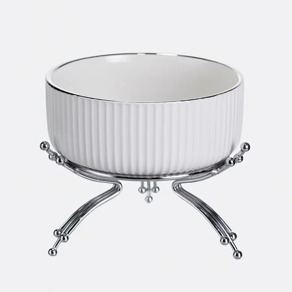 Салатник порцеляновий на металевій підставці Ø16 (см) тарілка для салату салатниця Срібло Yiwu LB-1568S - фото 2