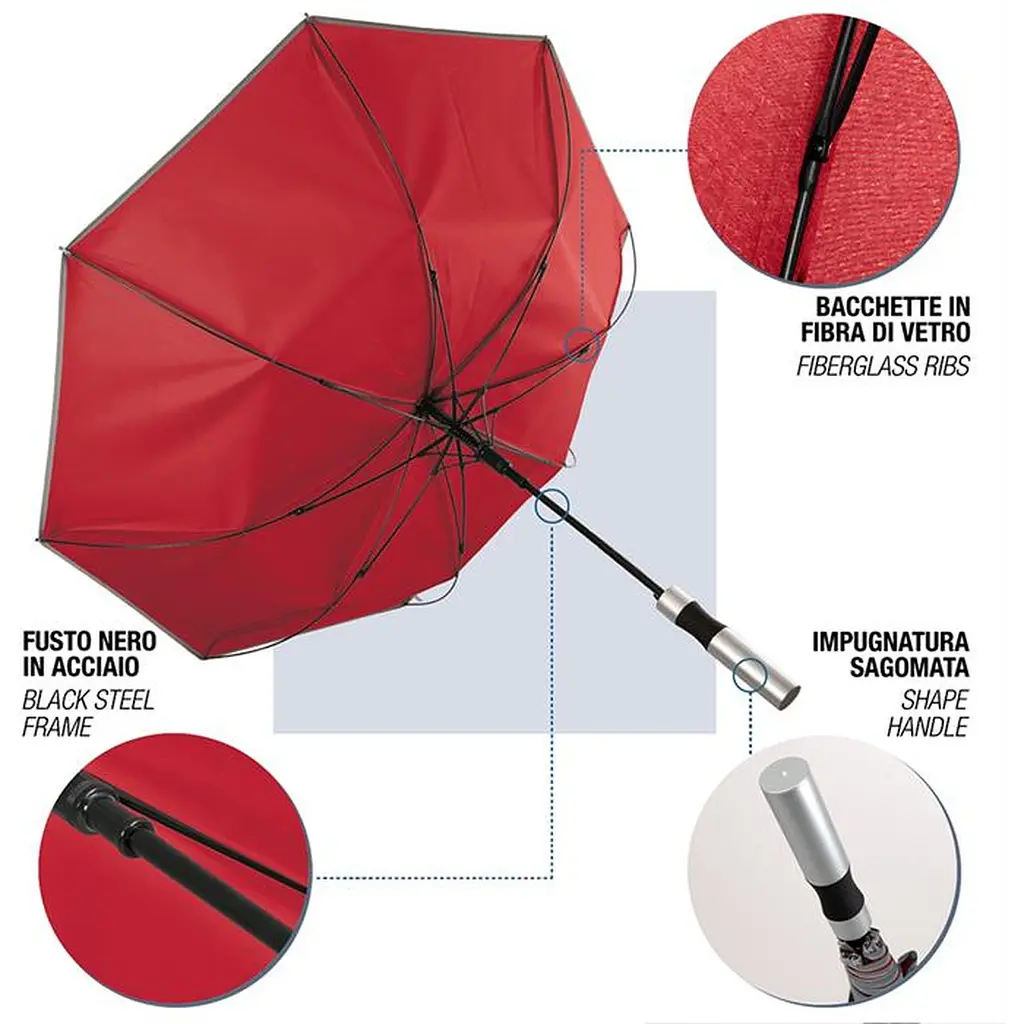 Зонтик-трость Perletti Reflecting с системой антивитер красный (P96014-03) - фото 6