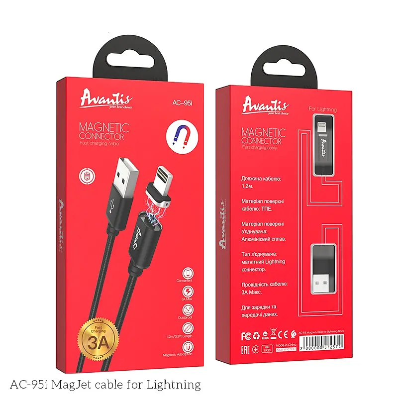 Кабель Avantis AC-95i MagJet USB – Lightning- чорний - фото 4