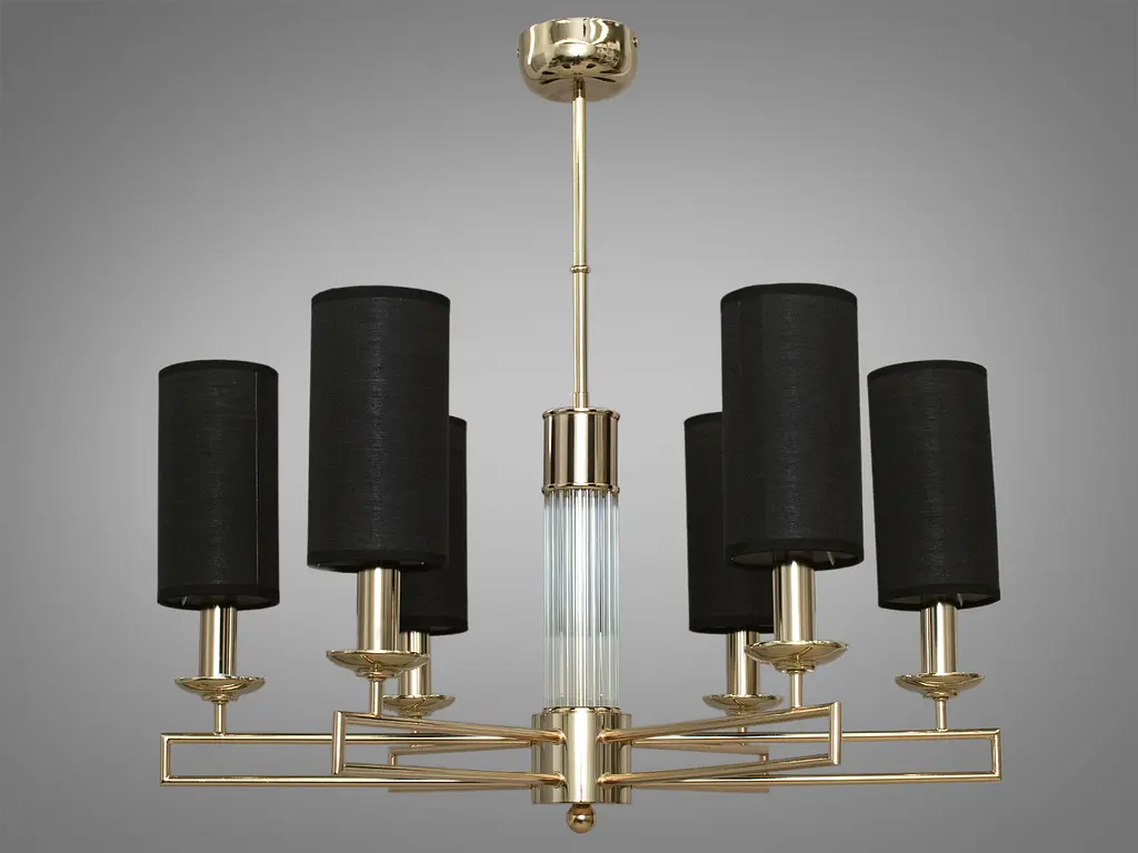 Современная люстра с текстильными абажурами на 6 ламп, цвет-золото. - фото 1