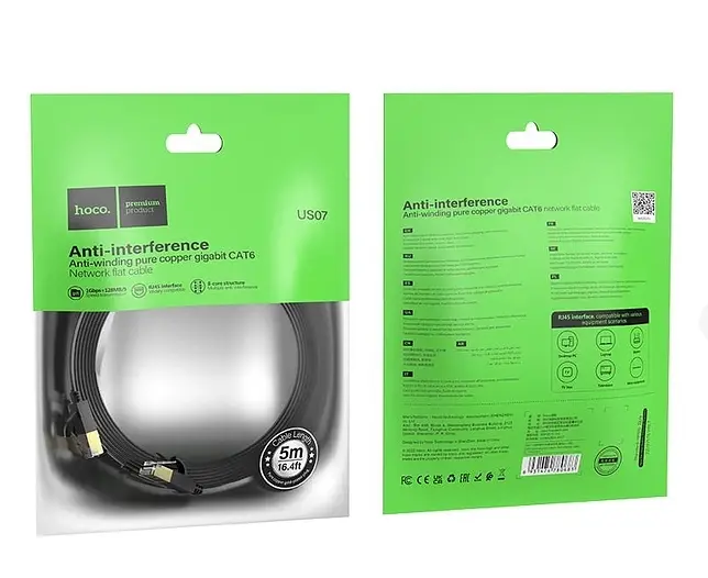 Патч-корд Hoco US07 General pure copper flat network cable (L-5M) Black - фото 2