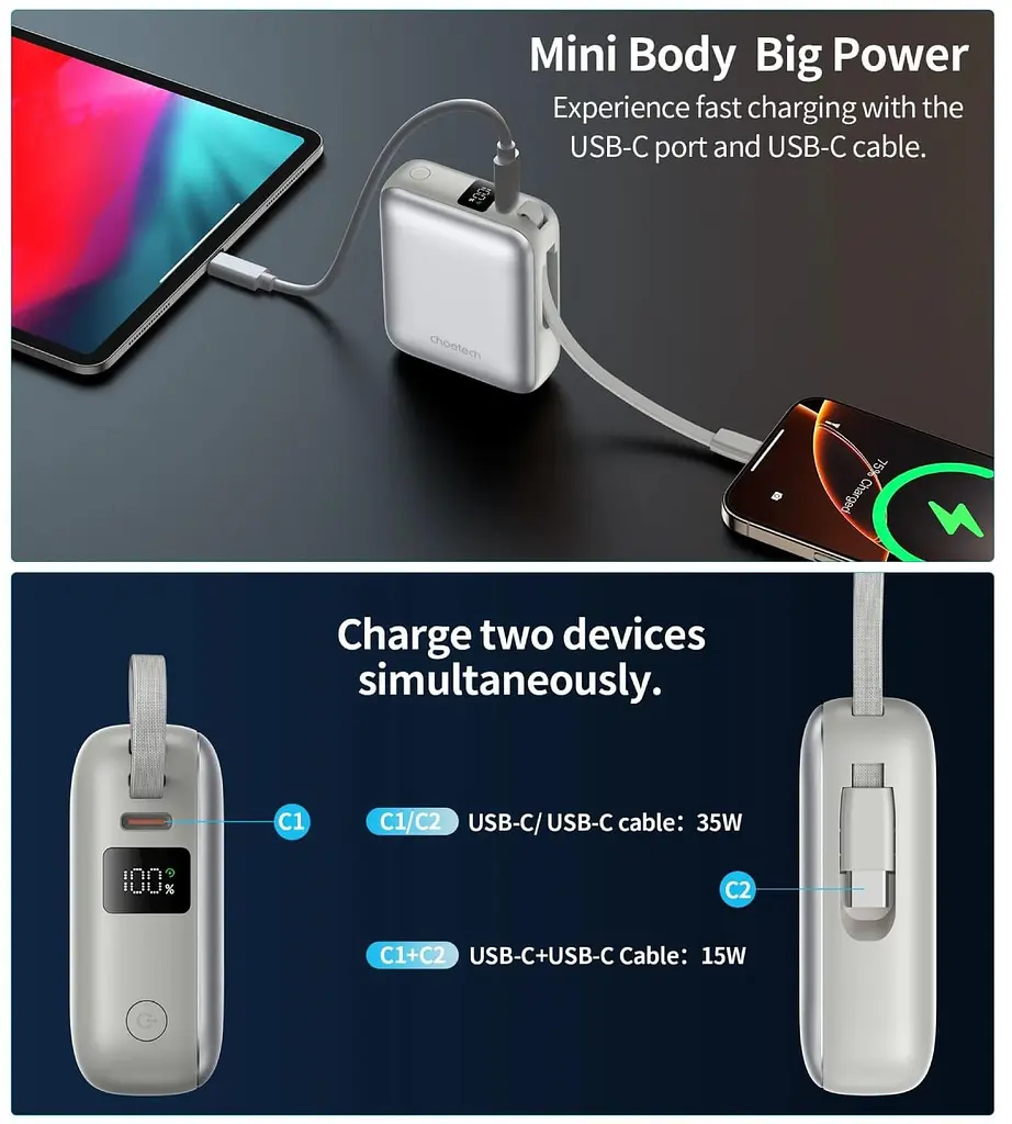 Павербанк Choetech Gray 10 000 mAh / 35 Вт (B832-GY) - фото 8