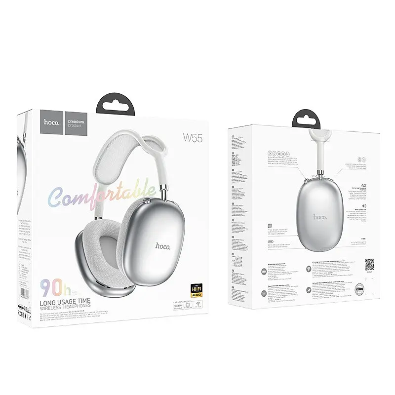 Бездротові накладні навушники HOCO W55 Pleasing BT headphones сріблястий - фото 2